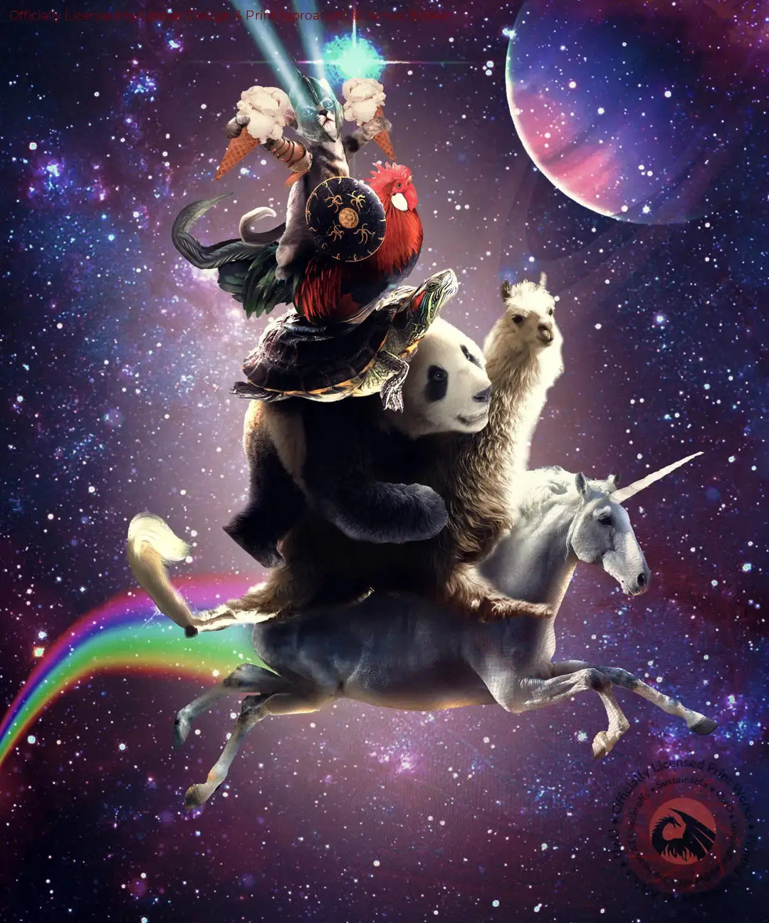 Cat Riding Chicken Turtle Panda Llama Unicorn Posters Prints & Visual Artwork