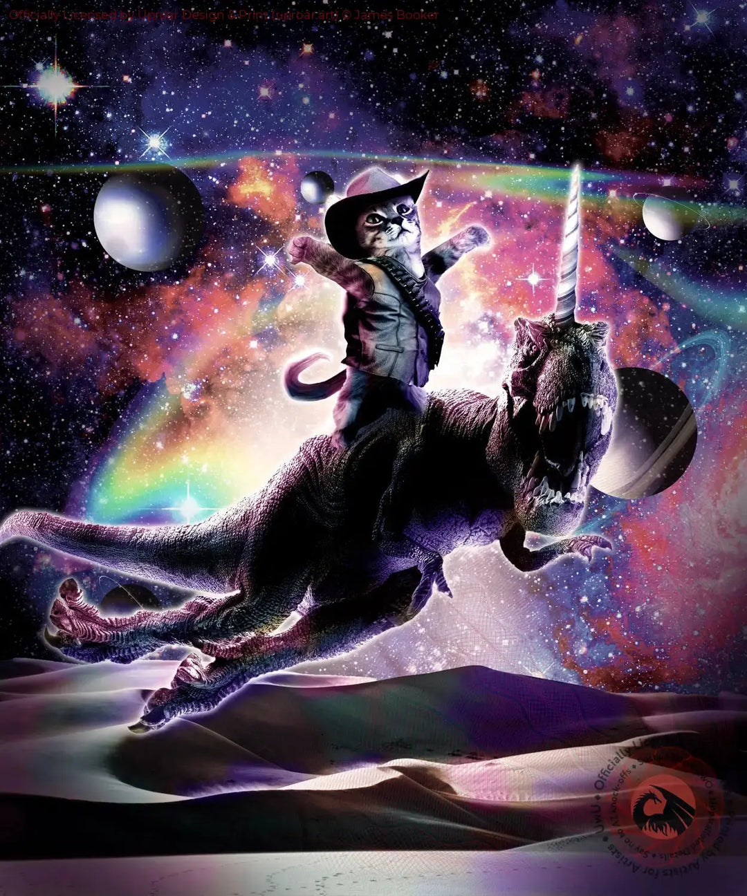 Galaxy Cat On Dinosaur Unicorn In Space James Booker