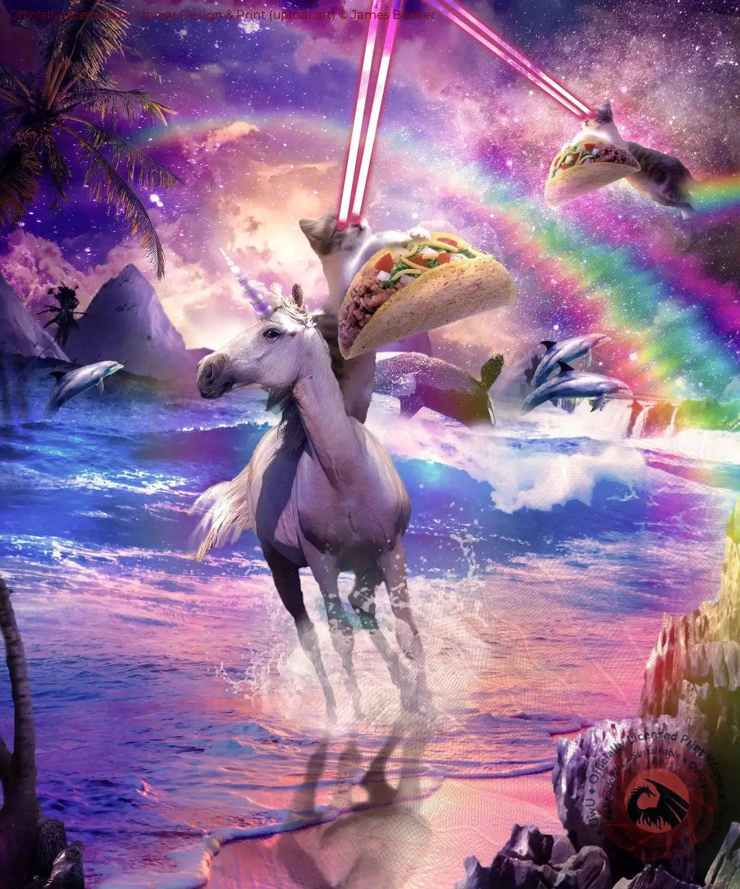 Rainbow Laser Space Cat On Unicorn Eating Taco James Booker