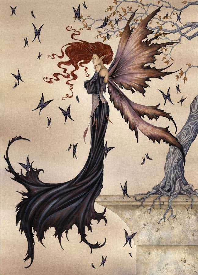Mystique fairy art print with butterfly wings and flowing dress