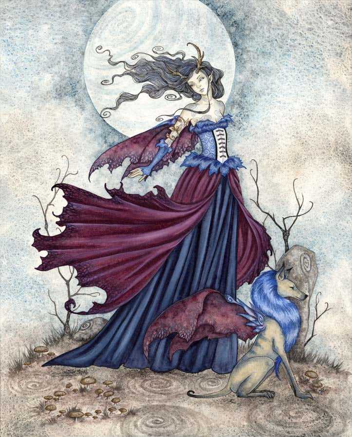 Fantasy fairy art print with moon in background