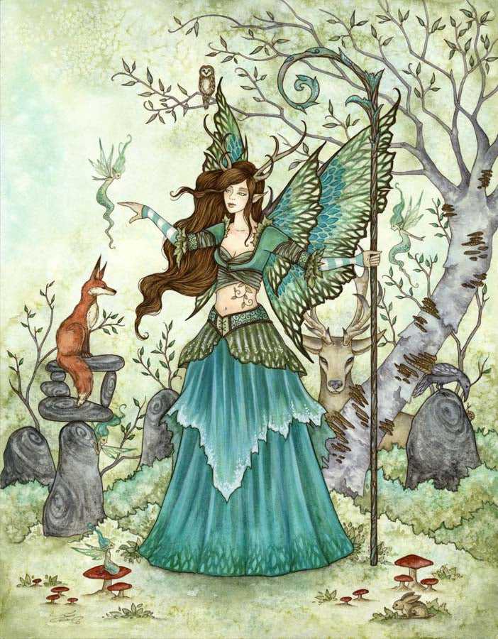 Fairy with butterfly wings and woodland animals print