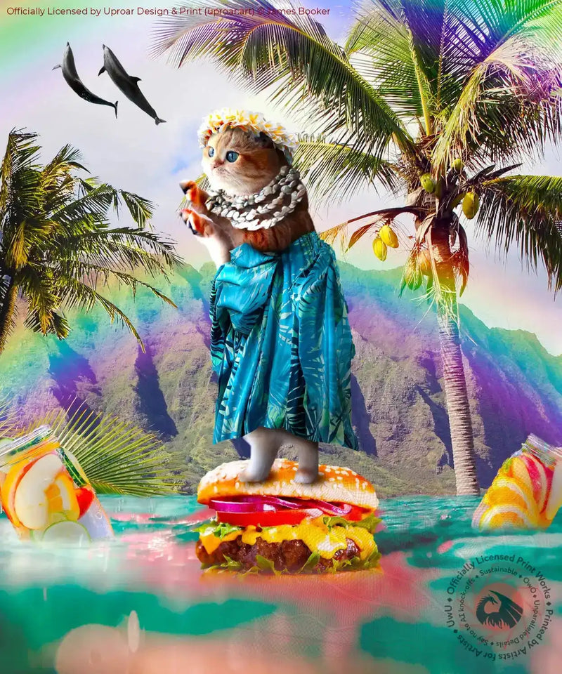 Aloha Cat Burger tropical art print