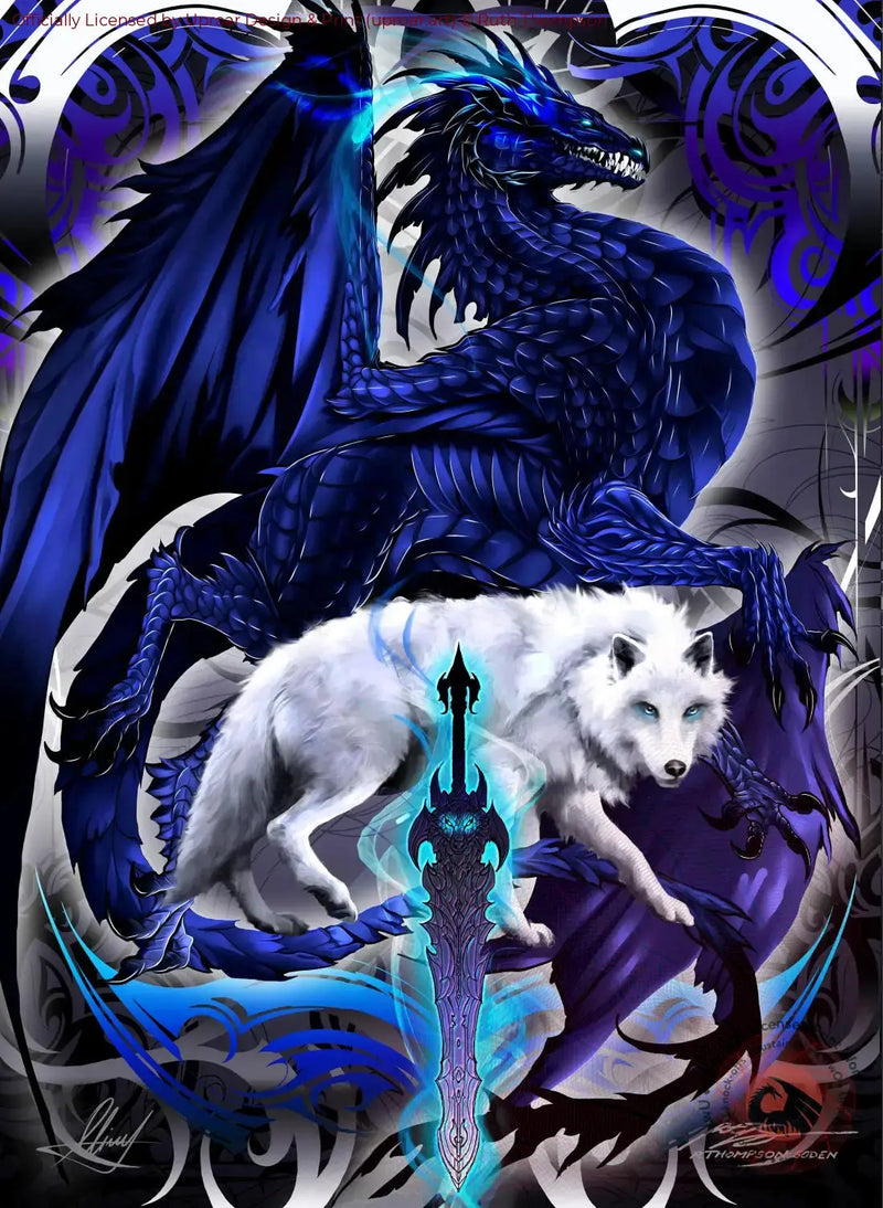 Dragon and wolf fantasy art print