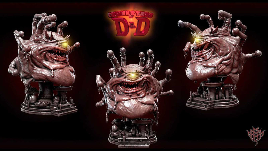 Chillusters D&D monster bust sculpture with menacing face and glowing eyes