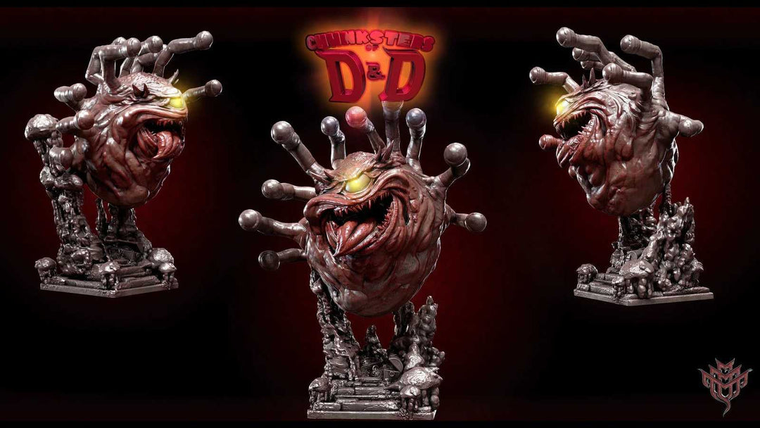 D&D monster bust sculpture with glowing eyes and detailed base