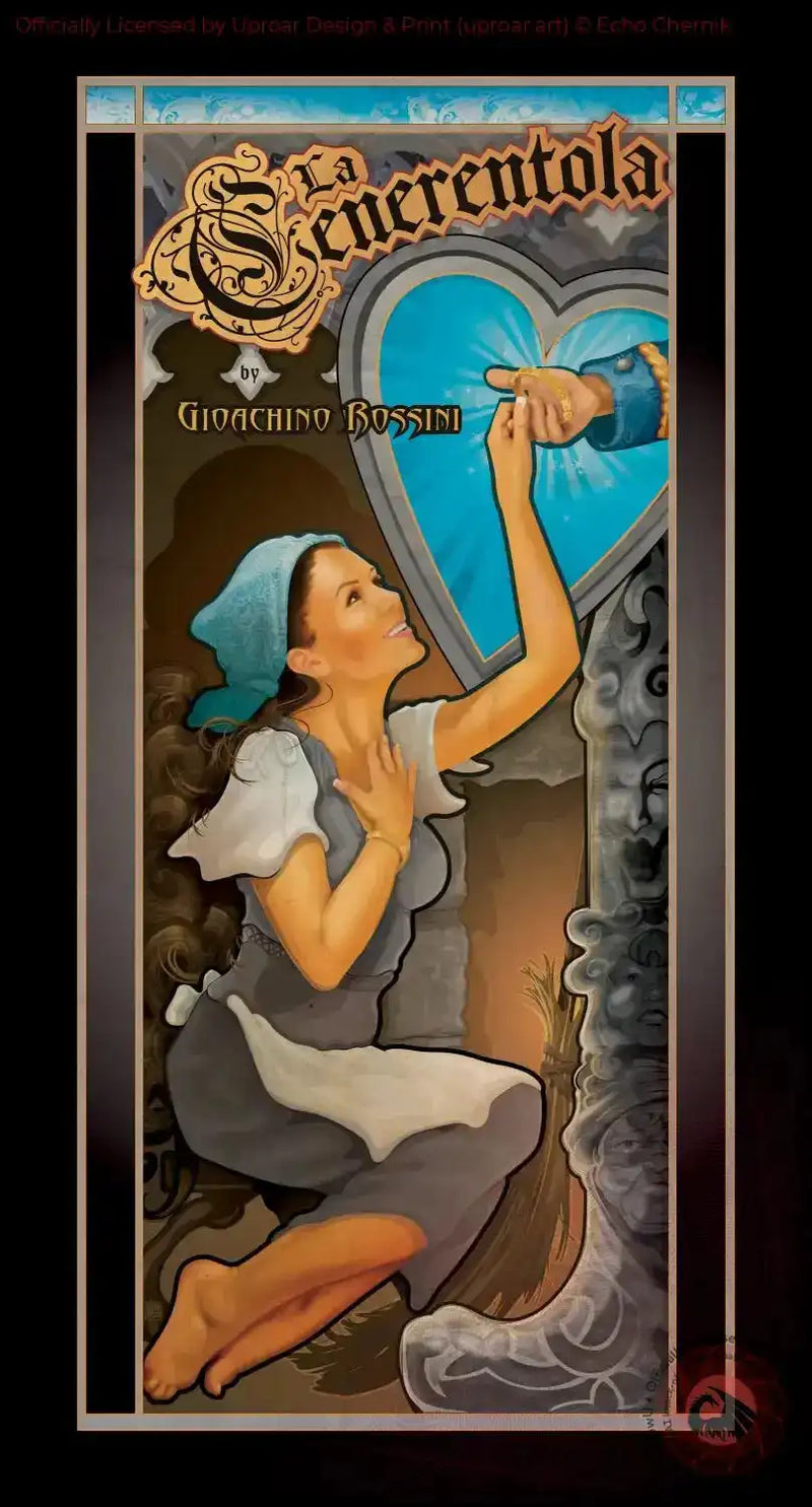 Cenerentola art print with woman reaching for heart-shaped window, fantasy style, home decor poster
