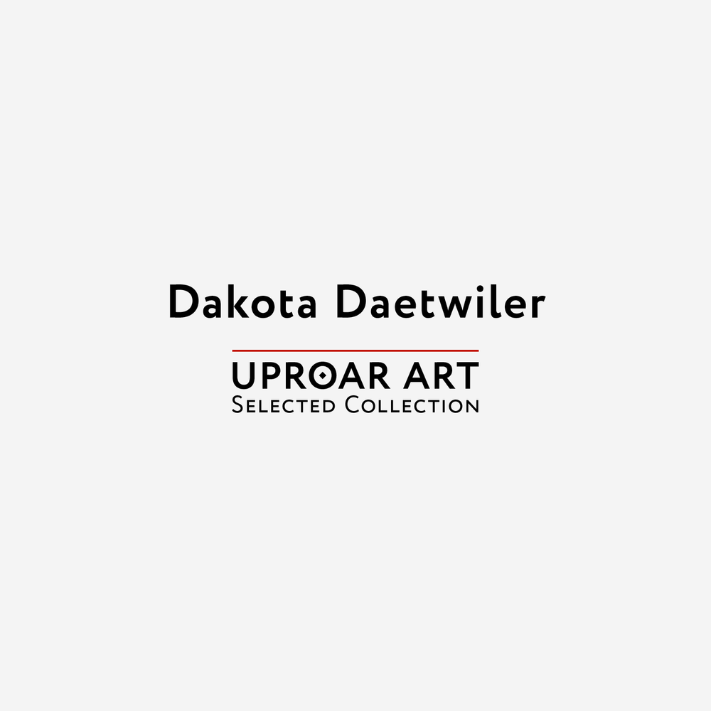 Cover of Dakota Daetwiler art prints collection featuring bold black text on a light gray background, with red and black accents, for Uproar Design & Print