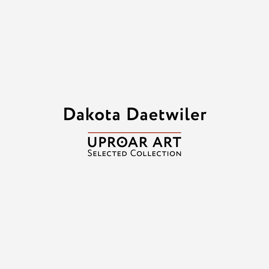 Cover of Dakota Daetwiler art prints collection featuring bold black text on a light gray background, with red and black accents, for Uproar Design &amp; Print
