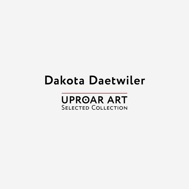 Cover of Dakota Daetwiler art prints collection featuring bold black text on a light gray background, with red and black accents, for Uproar Design &amp; Print