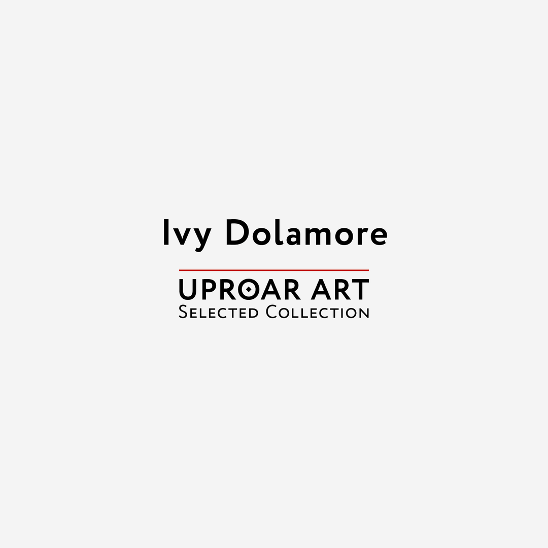 Cover of Ivy Dolamore art prints collection featuring bold black text on a light gray background, with red and black accents, for home decor