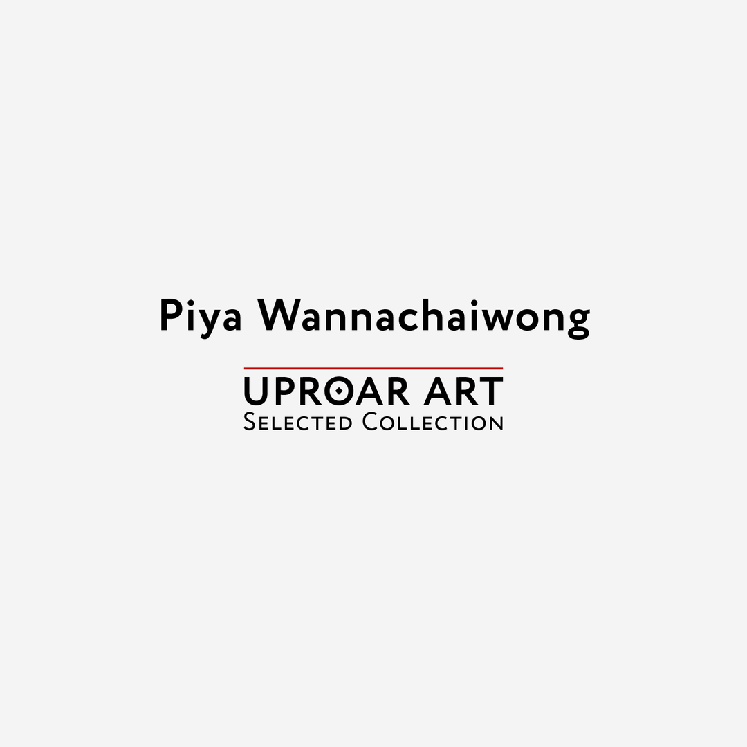 Cover design for Piya Wannachaiwong Uproar Art prints collection featuring bold black text on a light gray background with red accents