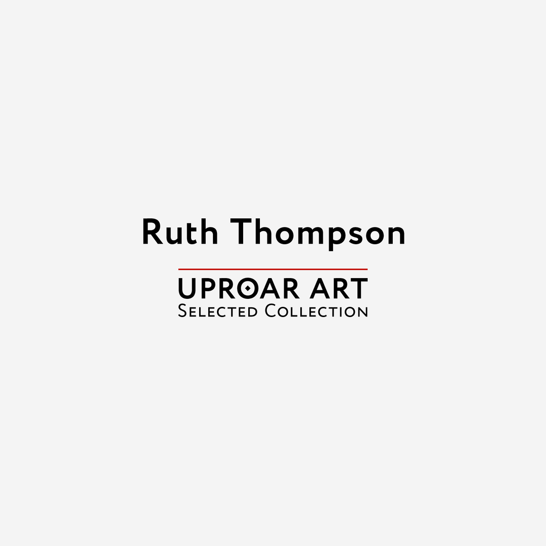 Cover of Ruth Thompson art prints collection featuring bold black text on a light gray background, with red and black accents, for Uproar Design &amp; Print