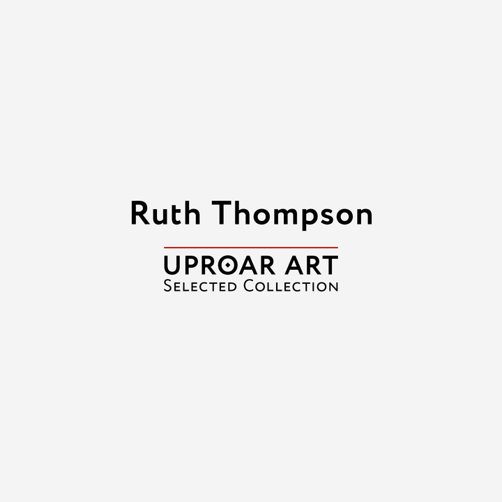 Cover of Ruth Thompson art prints collection featuring bold black text on a light gray background, with red and black accents, for Uproar Design &amp; Print
