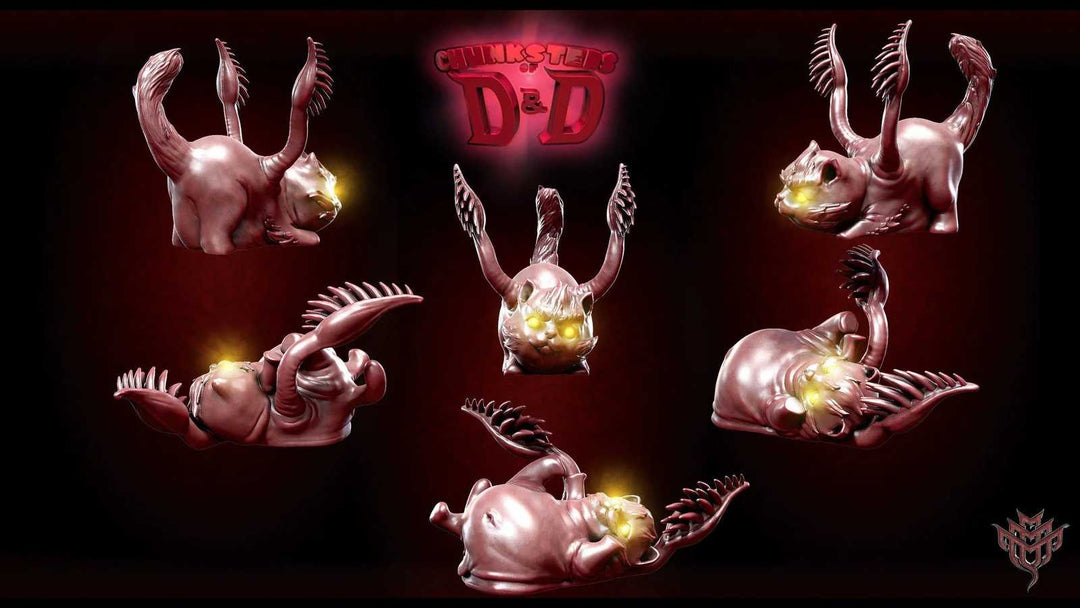 Displacer Loaf Cubs 3D scale models with glowing eyes, fantasy creature design