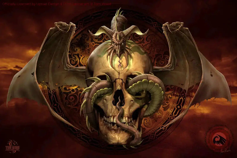 Dark fantasy art print with dragon, skull, and serpent design