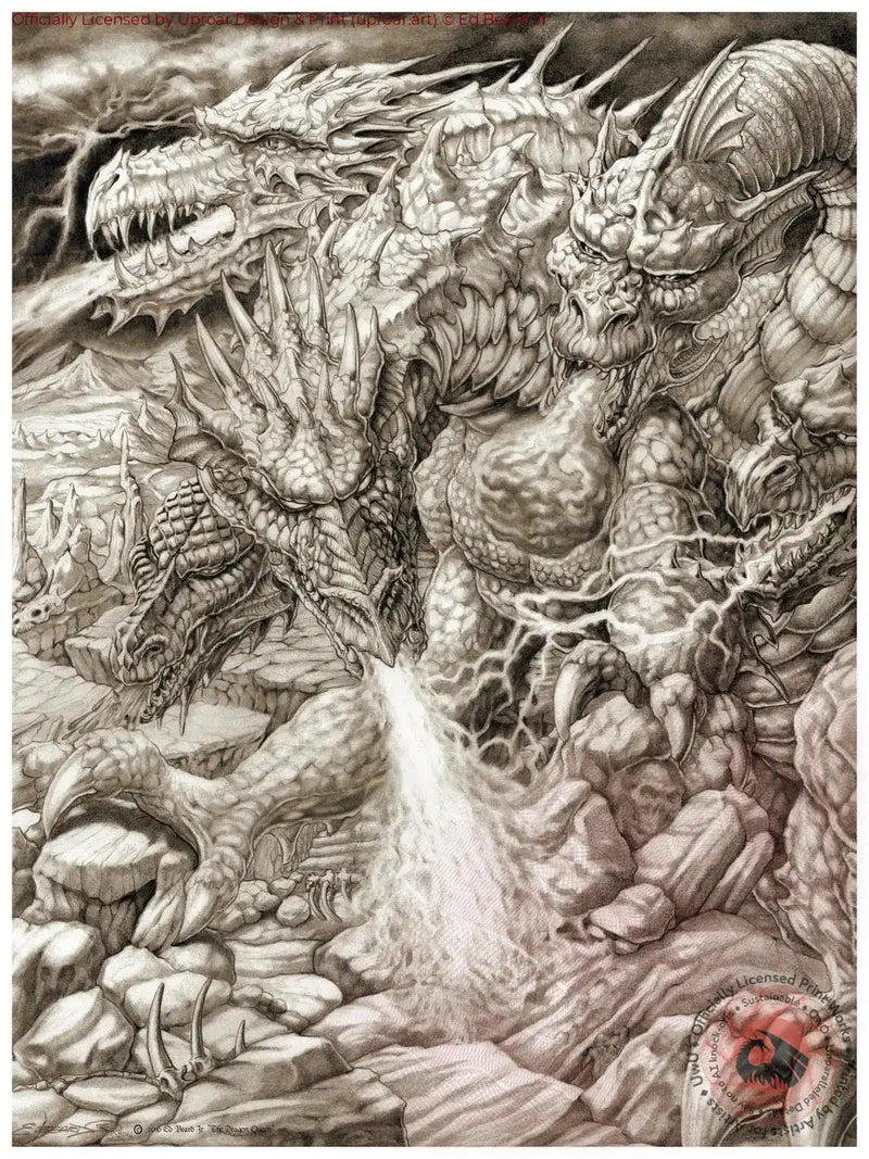 Dragon Queen art print by Ed Beard Jr. in monochrome, fantasy dragon artwork for home decor