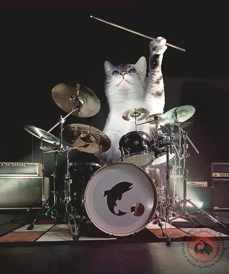 Drumming Drummer Cat by James Booker | Open Edition Art Print
