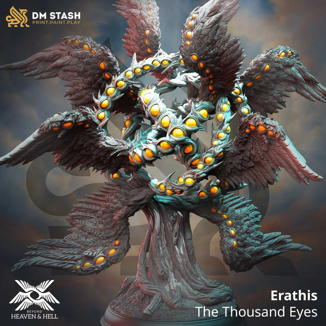 Fantasy creature scale model with multiple eyes and wings
