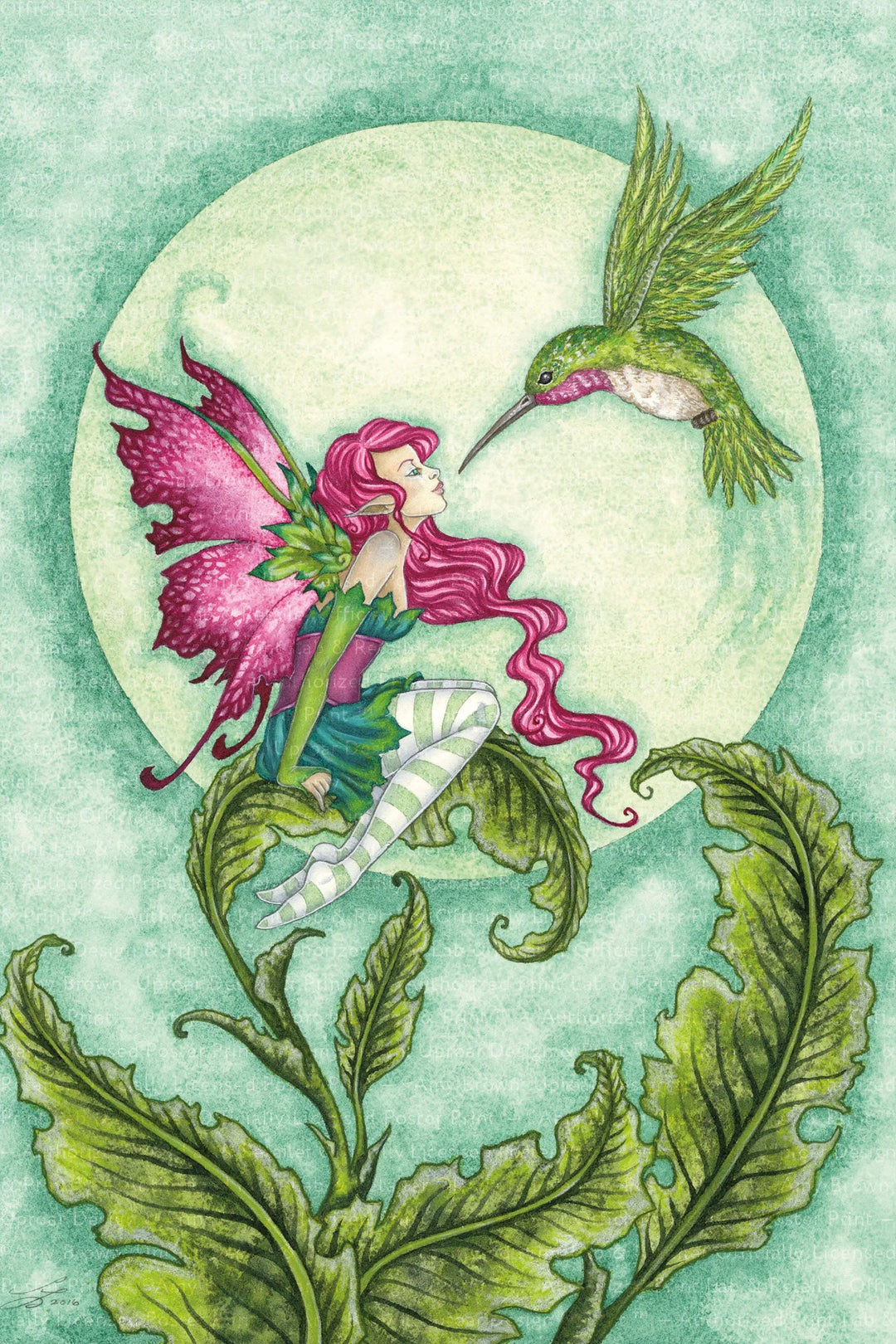 a drawing of a fairy sitting on a plant