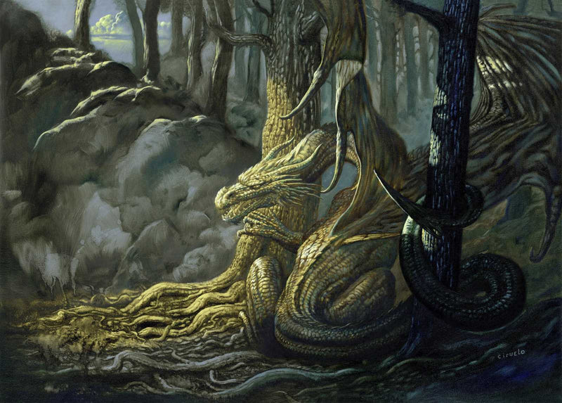 Fosc by Ciruelo open edition art print in a dark forest scene