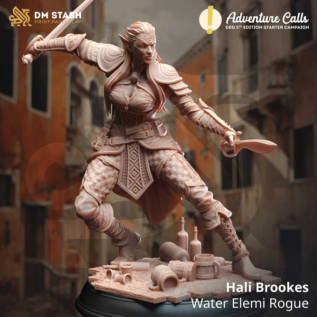 Unpainted fantasy elf rogue scale model for tabletop gaming