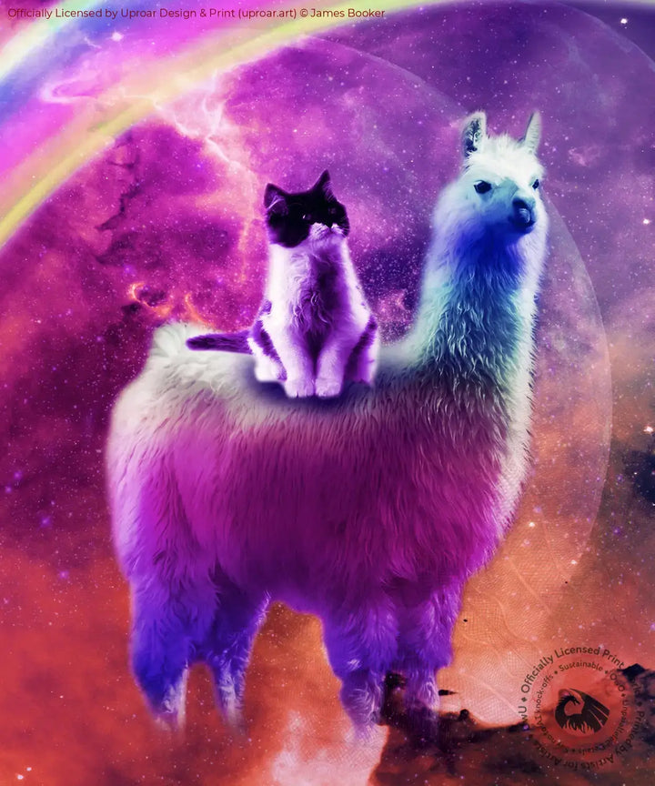 Kitty Cat Riding On Rainbow Llama In Space Posters Prints & Visual Artwork