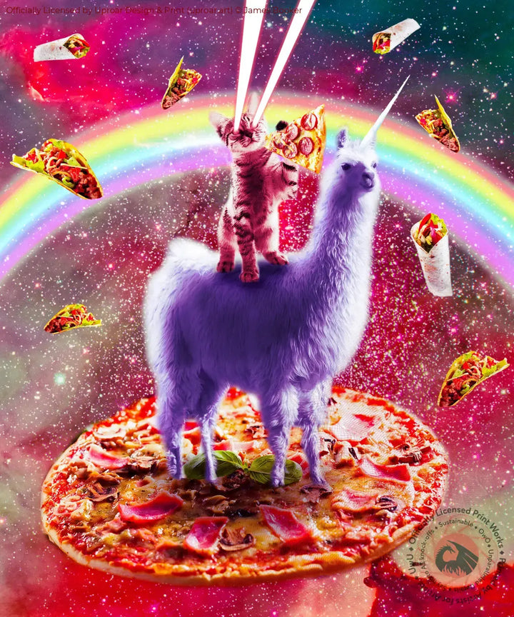 Laser Eyes Outer Space Cat Riding On Llama Unicorn Posters Prints & Visual Artwork