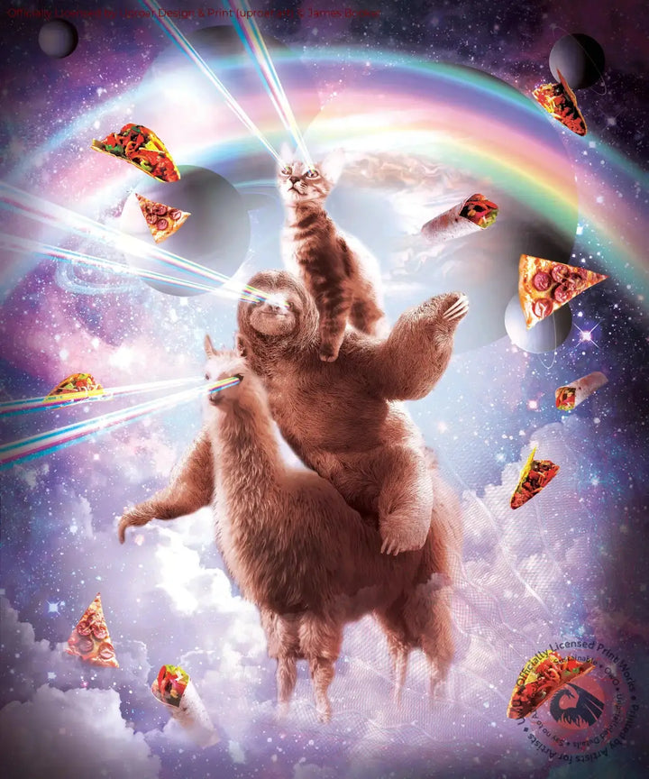 Laser Eyes Space Cat Riding Sloth, Llama - Rainbow James Booker