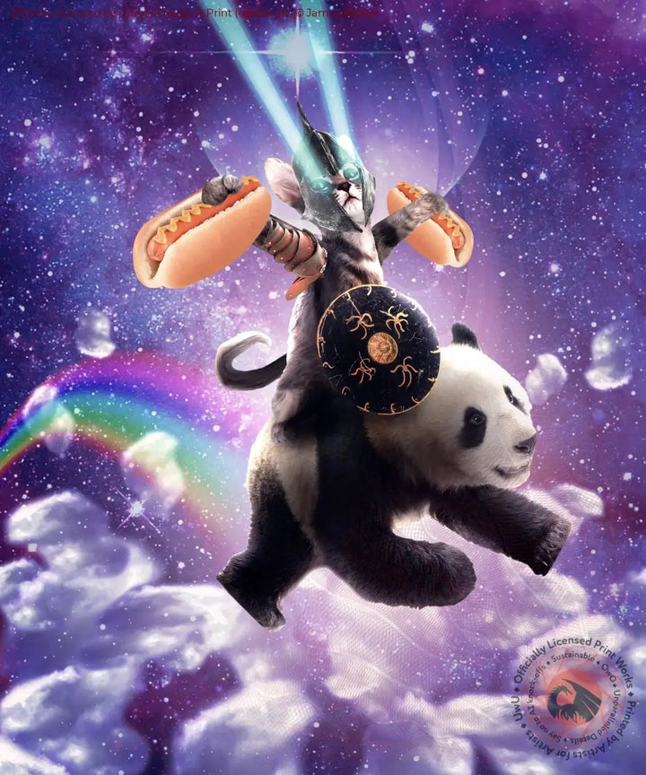 Lazer Warrior Space Cat Riding Panda With Hotdog James Booker