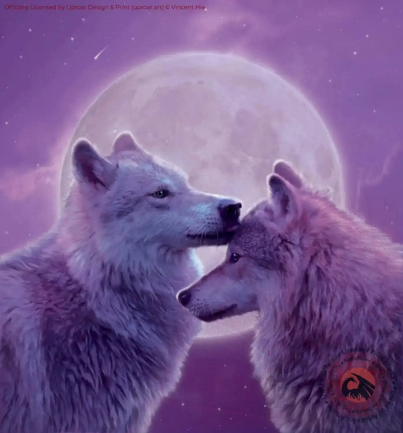 Loving Wolves art print with moon background