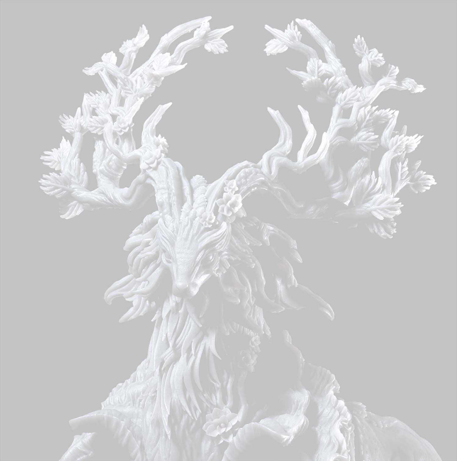 White deer figurine on a light gray background. Cover photo of 3D printing service by Uproar Design & Print.