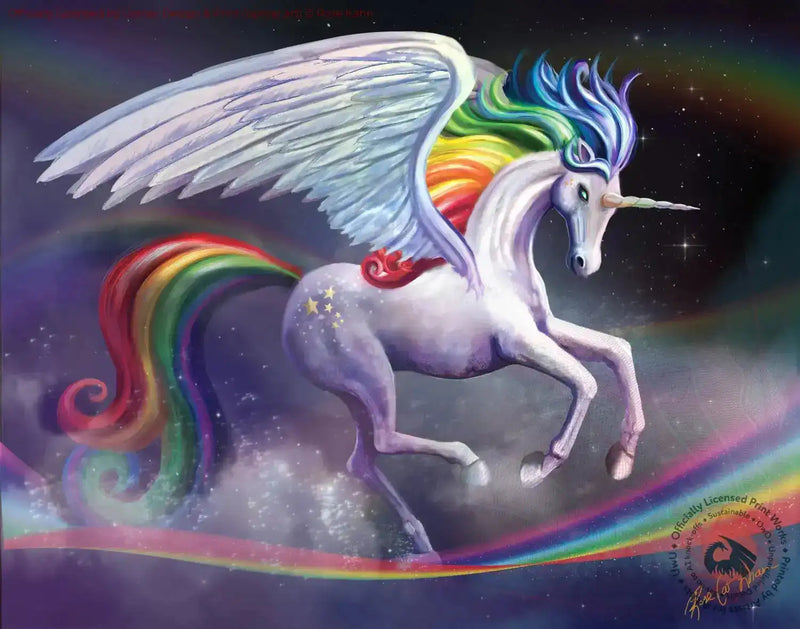 Rainbow Dancer Unicorn art print with wings and rainbow mane