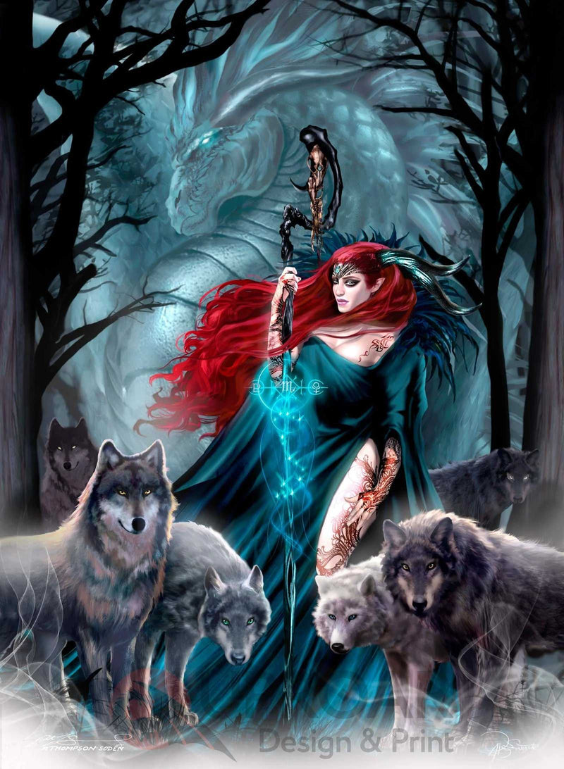 Fantasy wolf and woman art print