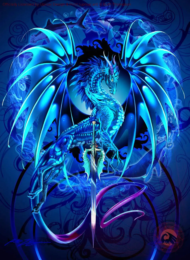 Blue dragon fantasy art print for home decor