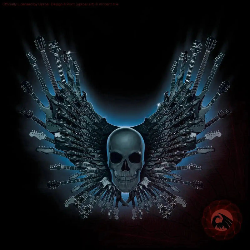 Skull with guitar wings art print for home decor