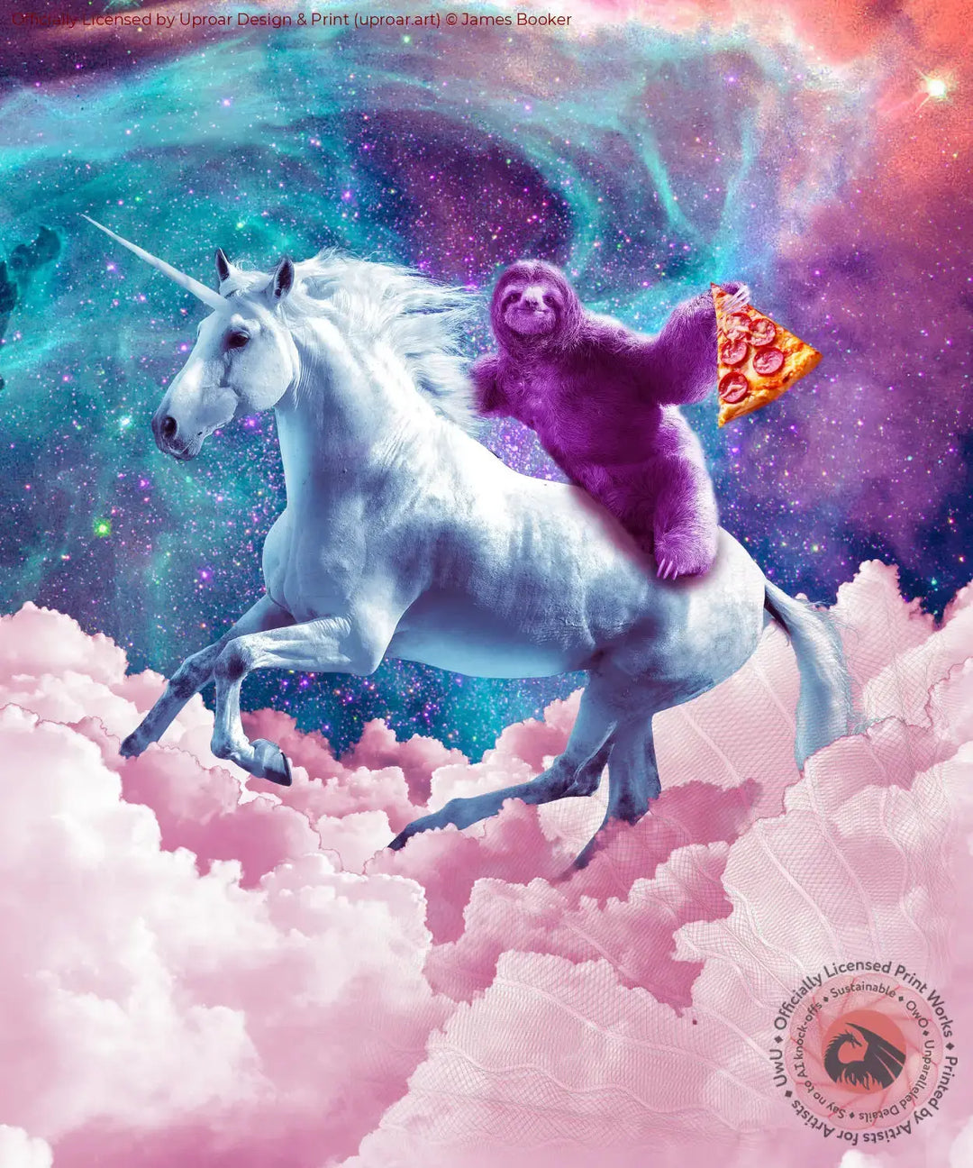 Space Sloth On Unicorn - Pizza Posters Prints & Visual Artwork