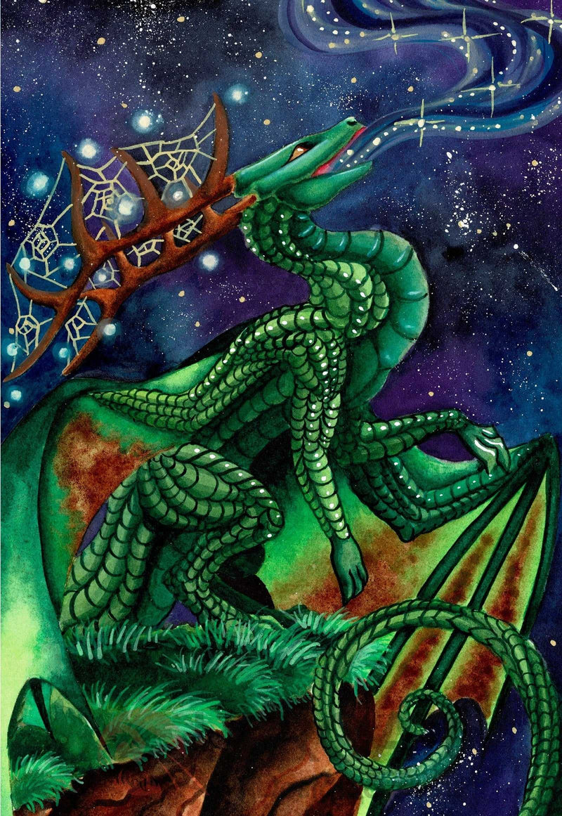 Fantasy dragon poster with cosmic background