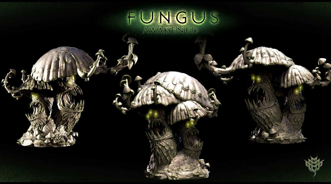 Fungus Awakened scale model mushrooms with glowing eyes for fantasy tabletop gaming