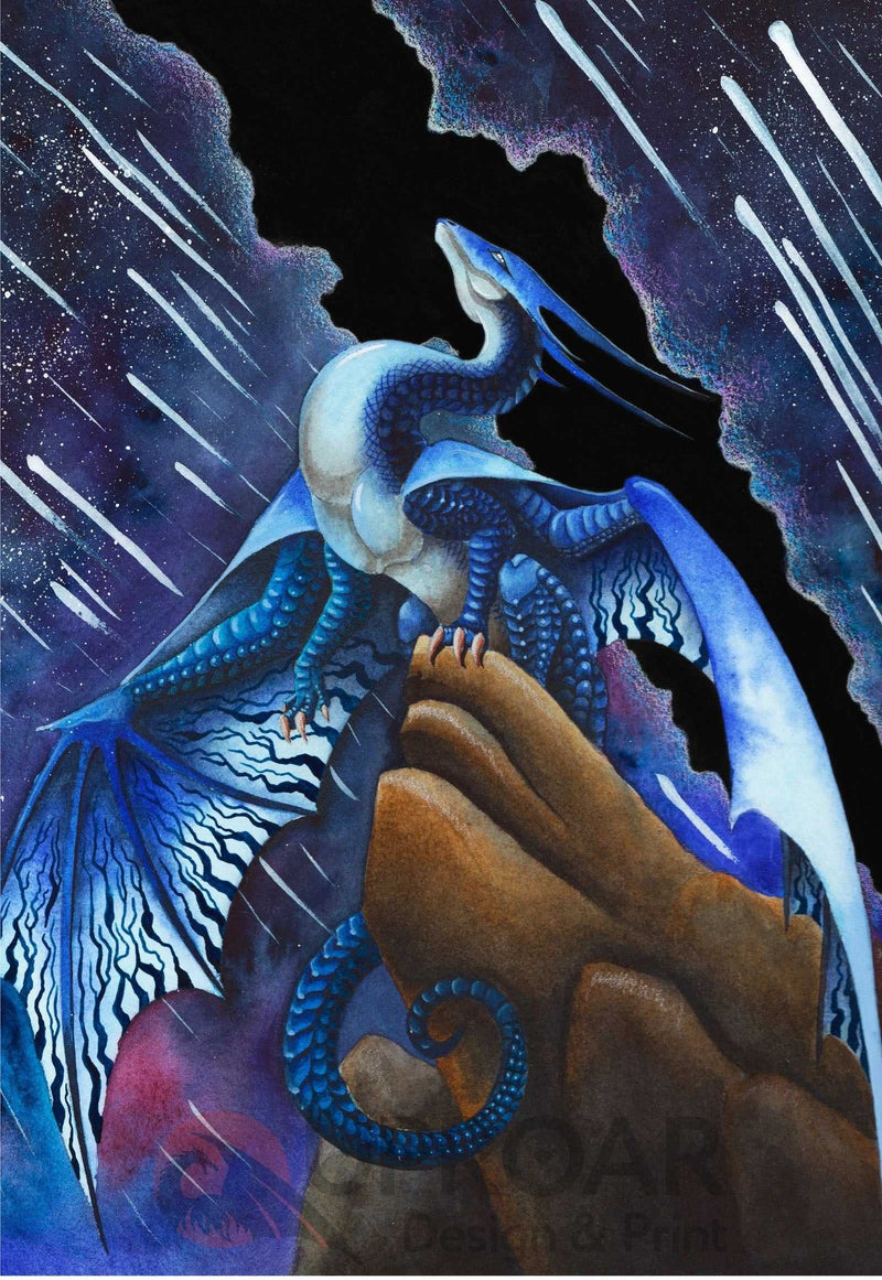 Star Chaser by Carla Morrow abstract dragon artwork in cosmic blue tones