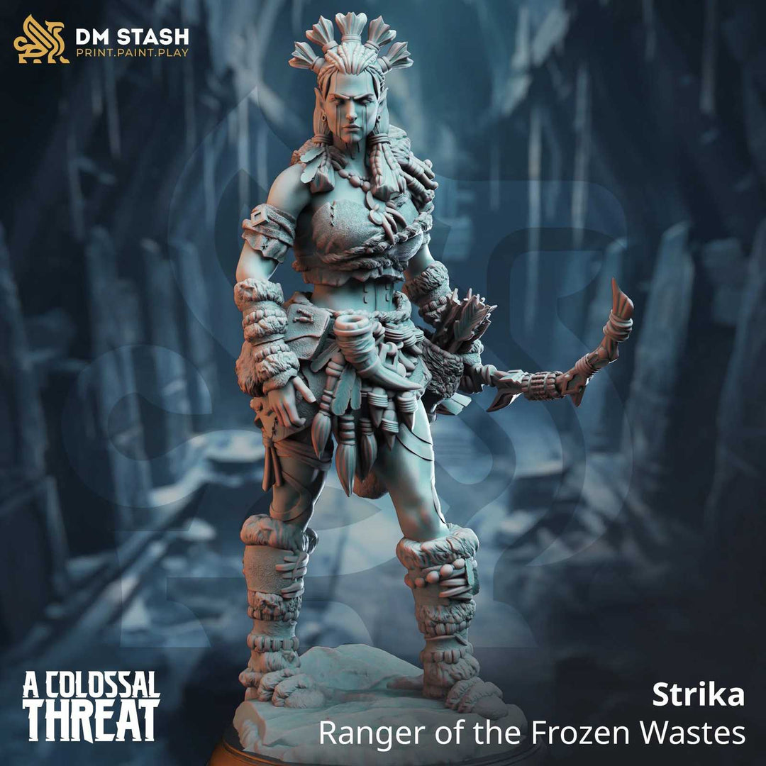 Unpainted fantasy miniature of a tribal warrior with dreadlocks and armor