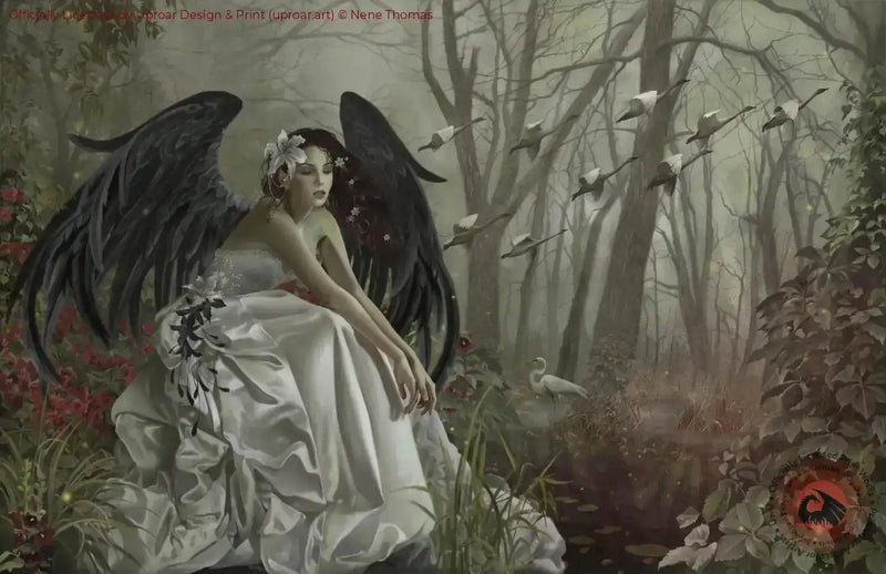 Fantasy art print of a winged woman in a forest setting