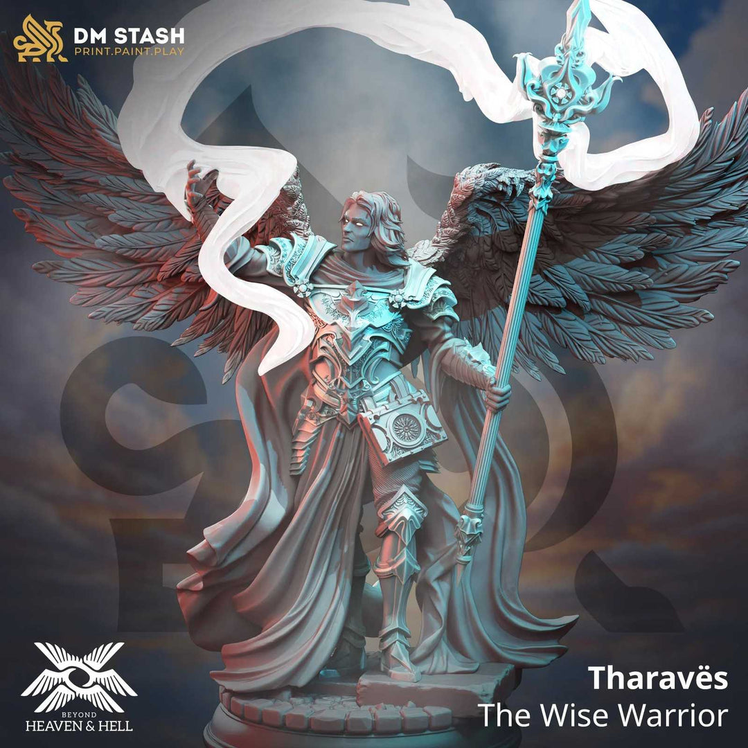 Fantasy warrior scale model with wings and staff
