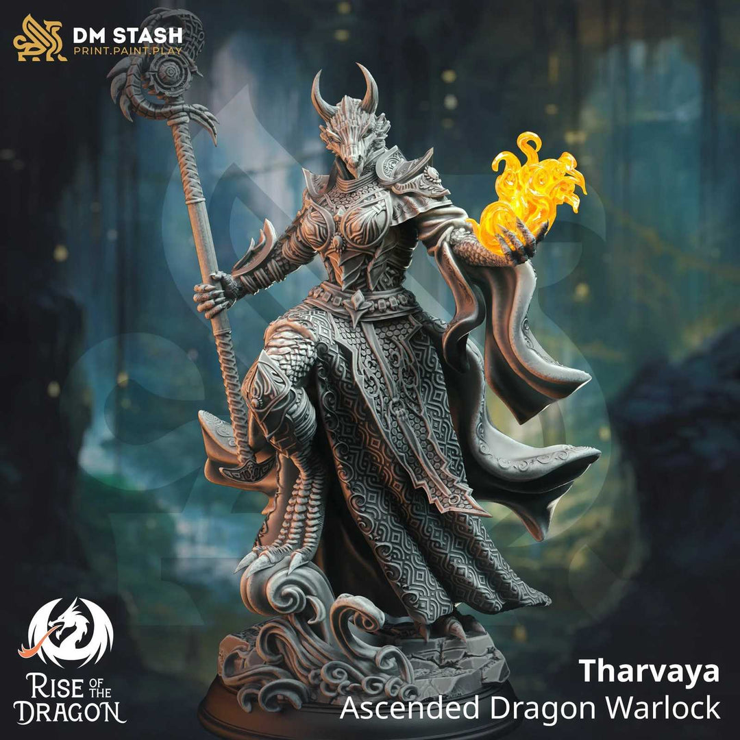 Fantasy dragon warlock scale model with fiery hand