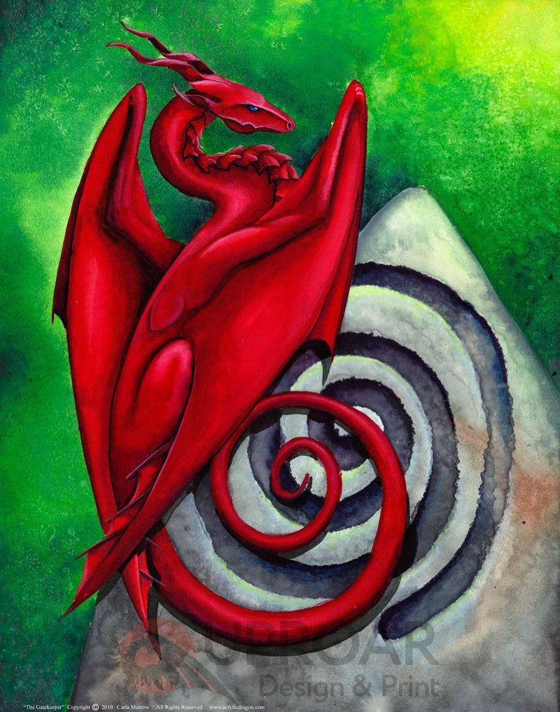 Red dragon artwork on green background