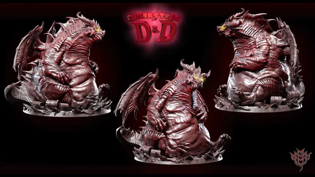 The Main Chonk Pose 01 D&D scale model with dragon-like creature on black background
