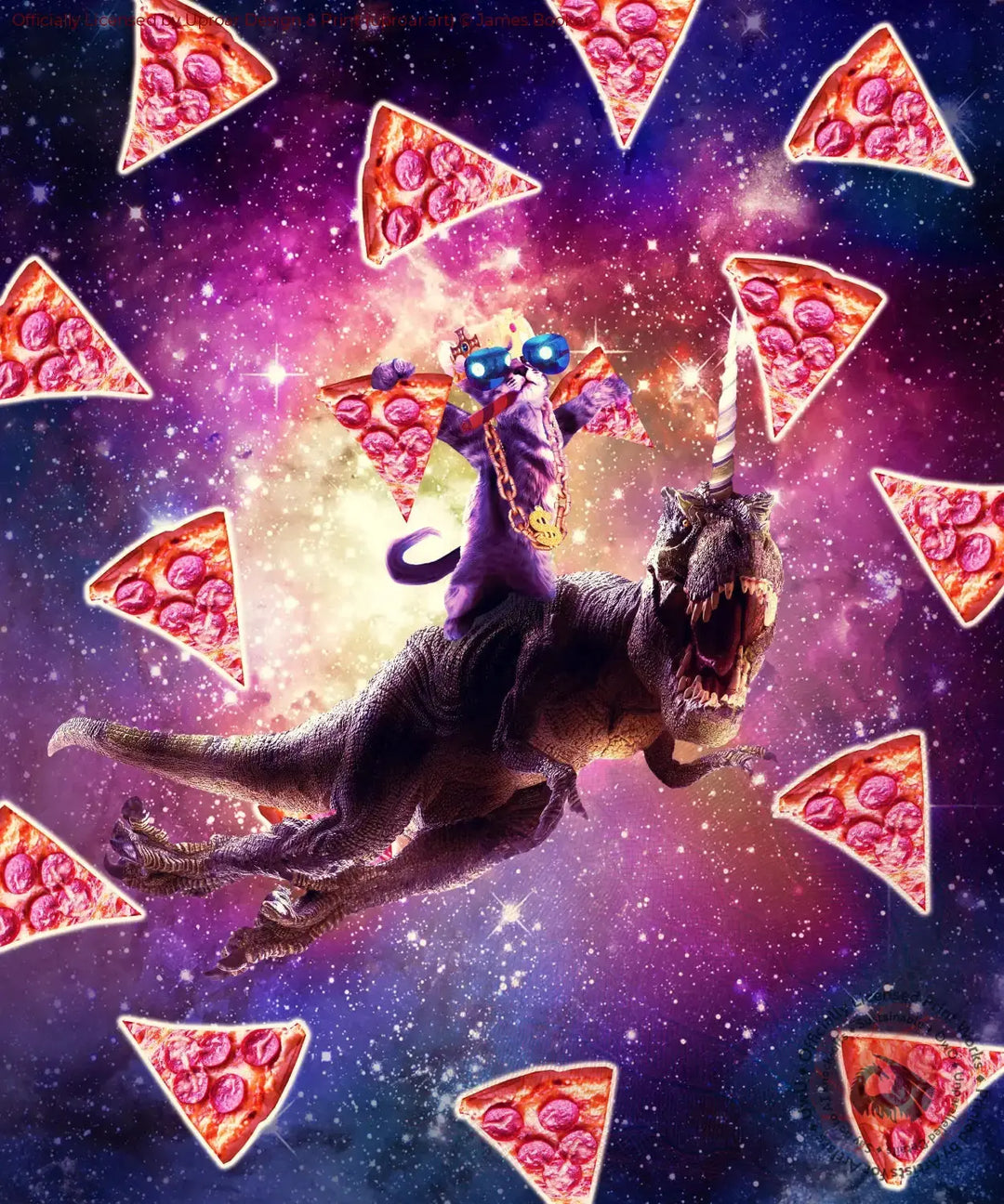 Thug Space Cat On Dinosaur Unicorn - Pizza James Booker