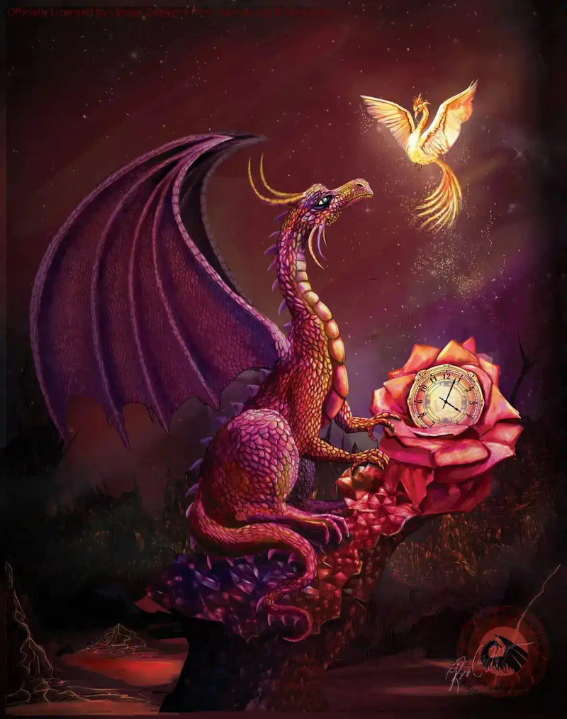 Fantasy dragon and phoenix art print