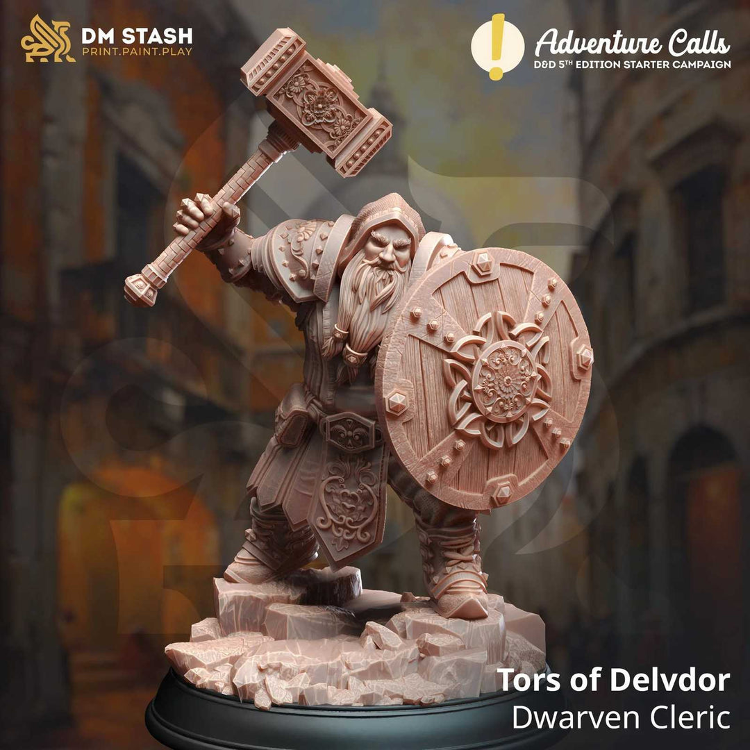Dwarven Cleric scale model with hammer and shield for fantasy tabletop gaming