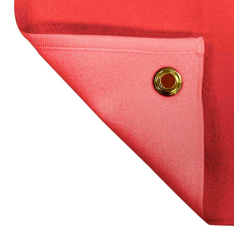 Red fabric with a gold grommet on a white background